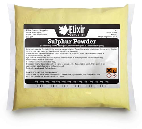 Elixir Gardens Flowers of Sulphur 99.99% Purity Fungicide & Soil Conditioner | Sulphur Powder Fertiliser | Various quantities available from 50g to 5kg | 300g