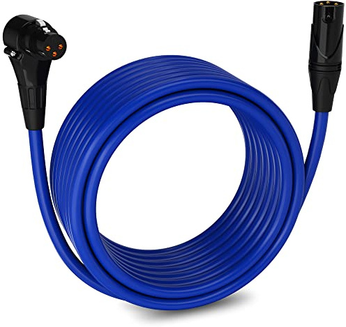 LyxPro 30 ft XLR Mic Cable, Male to Right-Angle Female, Blue