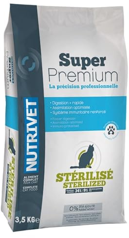 NUTRIVET - Super Premium - Sterilisierte Katze - Weizenfreies Kroketten - Katze - Reich an tierischem Eiweiß - 3,5 kg