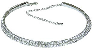 icecoolfashion Women's 2 Row Diamnate Choker Clear Diamante Necklace | Prom Wedding Clubbing Party Jewellery For Women, Rhinestone Crystal