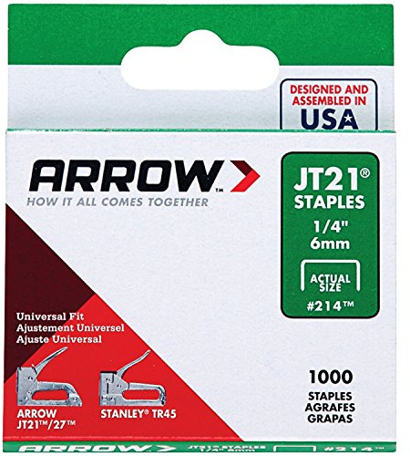 Arrow Fastener 214 12 Pack 1/4in. JT21 Light Duty Staple, 1,000 Staples per Pack