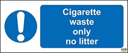 Cigarette Waste only no Litter Sticker Self Adhesive Vinyl Label 50mm x 100mm