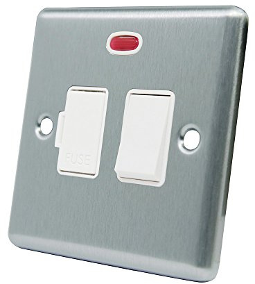Satin Chrome Classical Switched Fused Spur w/Neon White Insert Plastic Rocker Switch - 13 Amp Switched Fused Connection Unit with Neon Indicator