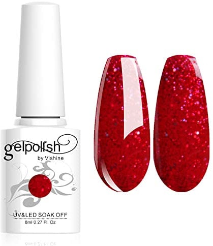 Vishine 8ml Gelpolish Lacquer Shiny Color Soak Off UV LED Gel Nail Polish Manicure Glitter Red #1550