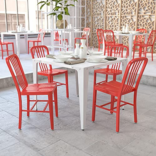 Flash Furniture Kommerzieller Stuhl für Innen und Außenbereich, aus Metall, 2 Stück, rot