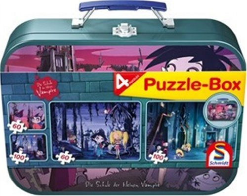 Schmidt Spiele 55592 - Puzzle Box im Metallkoffer Lizenz, Die Schule der kleinen Vampire, 2x60, 2x100 Teile