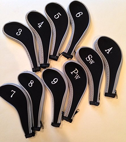 JL Golf 10 Neoprene Club Headcovers Head Cover Iron Protect Set long neck choose colour (Silver/black)