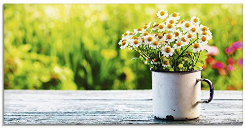 ARTland Wanddeko Glasbilder Wandbild Glas Bild einteilig 100x50 cm Querformat Natur Blumen Blüten Gänseblümchen Frühling Landhaus T4UE