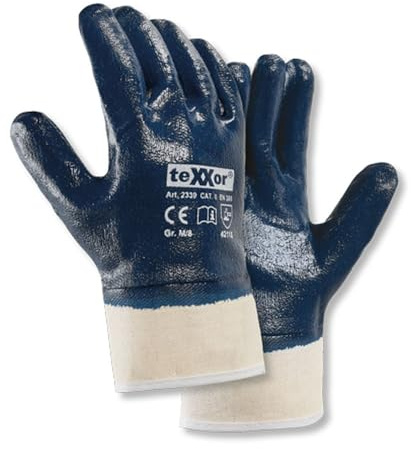 texxor 144 Stück Nitril-Handschuhe 2339, Stulpe, natur-dunkelblau, 11/XXL, Karton, Nitrilhandschuhe, Arbeitshandschuhe, Strickgewebehandschuhe