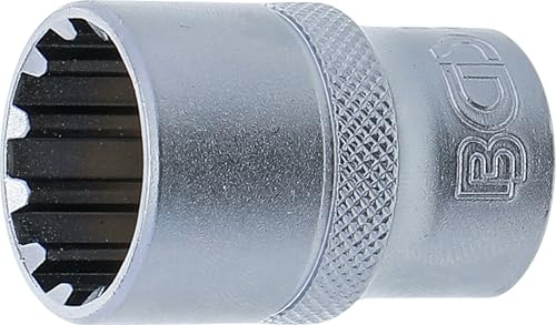 BGS 10219 | Steckschlüssel-Einsatz Gear Lock | 12,5 mm (1/2) | SW 19 mm | Antrieb Innenvierkant 12,5 mm (1/2) | Gear Lock (Multiprofil) | Chrom-Vanadium-Stahl | verchromt, matt | mit Rändelung