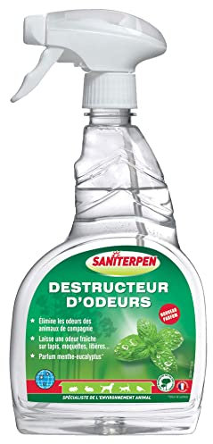 SANITERPEN - Désodorisant Destructeur d’Odeurs Prêt à l’Emploi - Spécial Animaux & Elevage - Multi-surfaces - Parfum Menthe-Eucalyptus - Fabrication Française - Pulvérisateur 750 ml