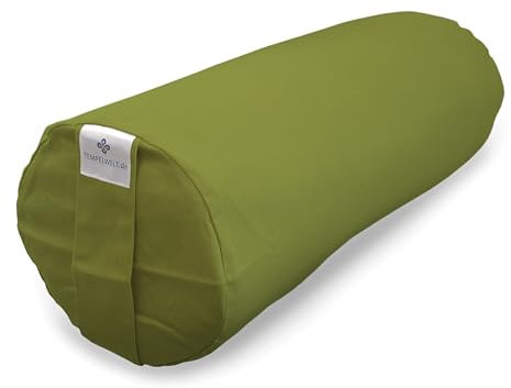 Bezug 2-teilig für Yogakissen Yogarolle 63 x 20 cm, Kissenhülle aus Baumwolle Leinen oliv grün Inlet natur ungefüllt, große Zenrolle Rolle Yoga Bolster