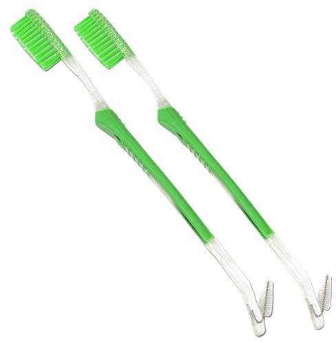 Orthodontic Toothbrush (Set of 2) V-Trim Double-Ended Brush with Interproximal Head for Cleaning Ortho Braces (Green)