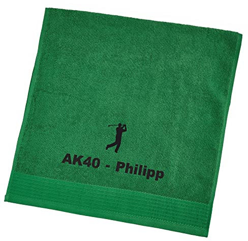 Wolimbo Duschhandtuch Bestickt mit Namen und Motiv - 70x140 cm - grün - weiches Duschtuch personalisiert - Geschenk