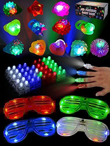 JOYIN 60 PCS Juguetes de lluminación LED con Anillo Luminosas Gelatina Pedregoso Gafas Luminoso Disfraces para Fiestas Accesorios