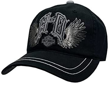 Harley-Davidson Women's Spiked Monogram Frayed H-D Baseball Cap, Black BC20180