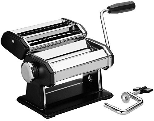 Premier Housewares 2560003 Pasta Making Machine Manual Pasta Maker Machines Stainless Steel Handle Roller / Cutter Chrome Finish Pasta Making Kit 15 x 21 x 20 , Black, H15 x W21 x D20cm