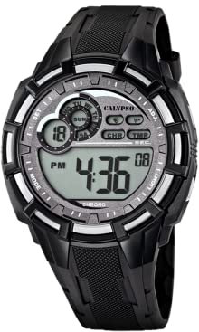 Calypso Analoge Digital Uhr Herrenuhr K5625/1 Quarz - Wasserdicht 10 ATM Datum und Kalender, Chronograph, Dualzeit, Licht, Alarm, 12 und 24 Stunden - Schwarzes Kautschukarmband - Flash Time