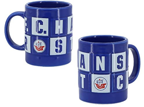 F.C. Hansa Rostock Tasse - Relief - blau Kaffeetasse Becher Pott FCH - Plus Lesezeichen Wir lieben Fußball