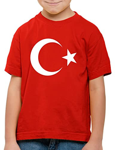 CottonCloud Türkei Kinder T-Shirt Turkey Türkiye Flagge Mondstern, Farbe:Rot, Größe:140