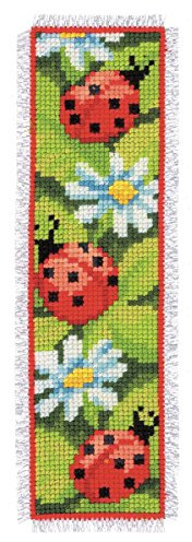 Vervaco Lesezeichen Kreuzstich Stickpackungen Gezählter Kreuzstich Set Marienkäfer DIY Set Erwachsene Sticken Lesen Zubehör Geschenk Zählmusterpackung ca. 6 x 20 cm Stickset für Anfänger
