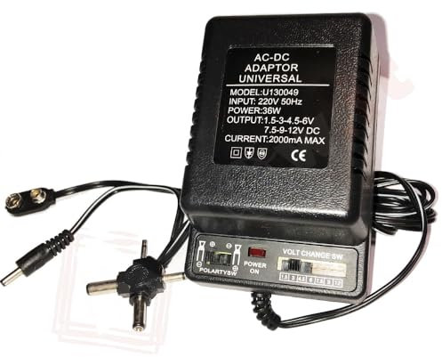 r2digital® ALIMENTATORE 2000 mAh UNIVERSALE, CARICATORE AC DC con Selettore REGOLABILE, Trasformatore 1.5V 3V 4.5V 6V 7.5V 9V 12V con 6 CONNETTORI e LED ACCENSIONE