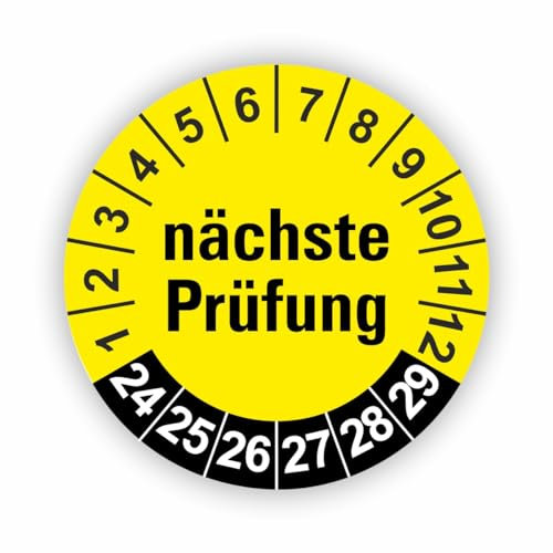 Fassbender-Druck PRÜFPLAKETTEN - Hochwertige Prüfetiketten FD-4 NÄCHSTE WARTUNG Ø 30mm - Selbstklebende PVC-Folie - Wartungsetiketten für Prüfung - Prüfplakette für Prüfungsnachweis (120 Stück)