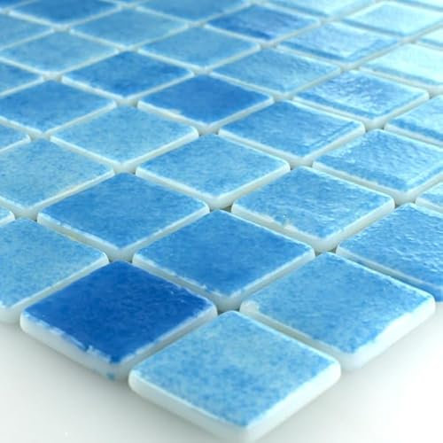 Glas Schwimmbad Pool Mosaik 25x25x4mm Hellblau Mix