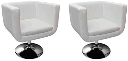 vidaXL 2 Stücl Set Lounge Sessel Ledersessel Weiß Drehstuhl Cocktailsessel