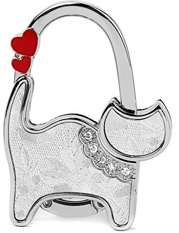 Generico - Pieghevole Gancio Porta Borsa Da Tavolo Forma Gatto Con Strass Regalo Donna - Argento