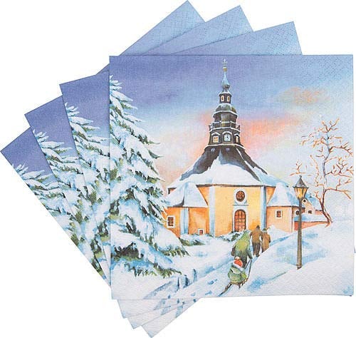 Sigro Kirche von Seiffen Motiv Weihnachten Servietten, 33 x 33 cm, blau, Papier, blau, 33 x 33 cm