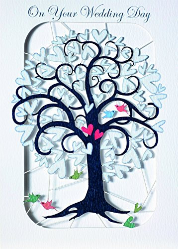 Forever handgefertigt Karten Papier-Modus – Laser-Cut Karte – Hochzeit Tag – Curling weiß Herz Baum PM247