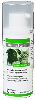 Alfavet DermaSterol - für kleine Hunde & Katzen, bei Haarausfall, 50 ml | Ergänzungsfuttermittel bei Dermatose, reich an Omega 3 & 6 Fettsäuren zur Unterstützung der Hautfunktion & Barriere