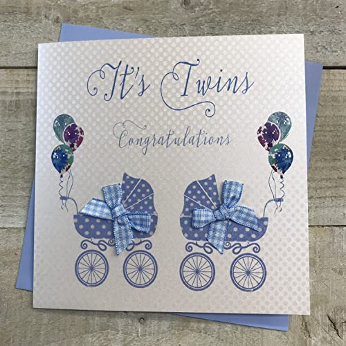 WHITE COTTON CARDS seine Twins Congratulations Karte, Babykarte, für Kinderwagen, Blau