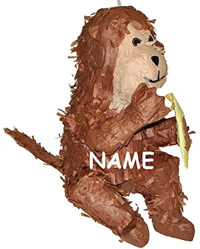 alles-meine.de GmbH 3-D XL Pinata AFFE mit Banane - incl. Namen - Deko Kindergeburtstag für Süßigkeiten Tischdekoration Pinatas - Partydekoration Tier - Zootier Zootiere Afrika U..