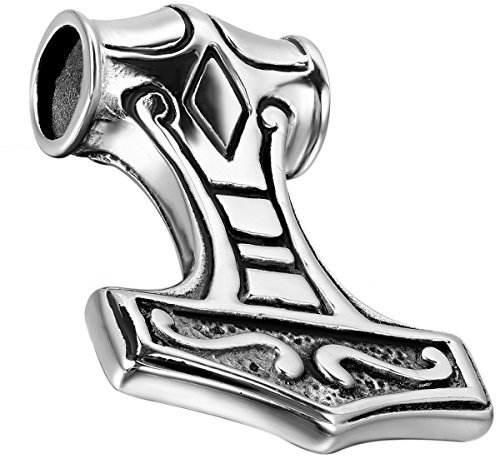 Flongo Herrenkette Männer Anhänger, Edelstahl Anhänger Halskette Herren Kette Silber Gold Schwarz Thors Hammer Amulett Gotik,mit 55cm Kette (Silber)