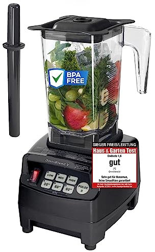 OmniBlend Smoothie Maker 1,5L in schwarz I Smoothie Mixer inkl. BPA-freiem Behälter & 6-Klingen-System aus Edelstahl I Mixer Smoothie Maker ideal für grüne Smoothies I Standmixer mit 3 PS Motor