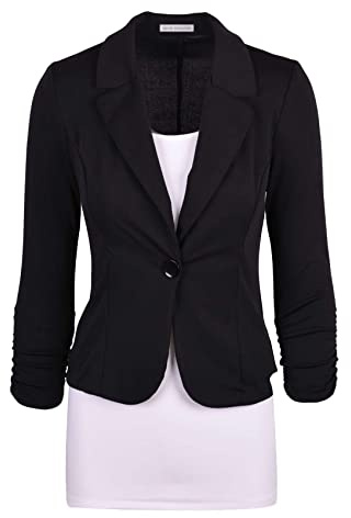 Auliné Collection Women's Casual Work Solid Color Knit Blazer Black Medium