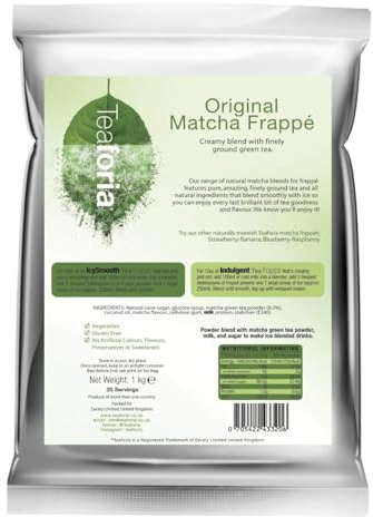 Teaforia Matcha Frappe Powder 1 kg – Original Japanese Green Tea Drink Mix with Dehydrated Milk and Vanilla, Gluten Free and Vegetarian – Easy to Blend for Iced Matcha Latte, Smoothie and Café Drinks