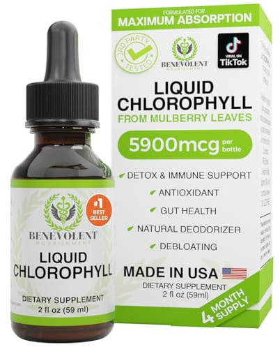 Benevolent Nourishment Chlorophyll Supplement, Detox & Immune Support, Internal Deodorizer, Liquid Drops
