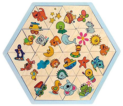 Hess Holzspielzeug 14810 - Mosaik-Legespiel aus Holz in sechseckiger Form mit 24 Teilen, Tierwelt, für Kinder ab 3 Jahren, handgefertigt