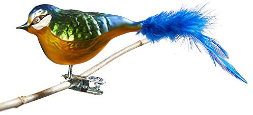 Thüringer Weihnacht 52-001 - Cinciarella in Vetro, con Piume Naturali