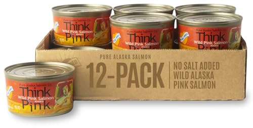 NO SALT ADDED Think Pink Wild Alaska Pink Salmon 12 pack 7.5 oz cans