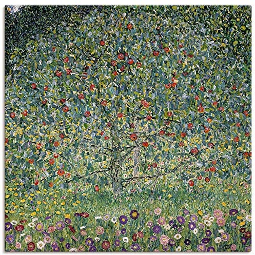 ARTLAND Wanddeko Leinwand Bilder Wandbild 100x100 cm Natur Pflanzen Baum Blumen Apfelbaum 1912 Jugendstil Gustav Klimt T8AV