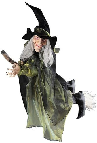 W WIDMANN MILANO Party Fashion 7875G - Hexe auf fliegendem Besen, Dekoration zum Aufhängen, Halloween, Mottoparty