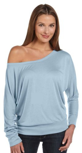 Bella + Canvas Ladies' Flowy Long-Sleeve Off Shoulder T-Shirt XS BLUE MARBLE
