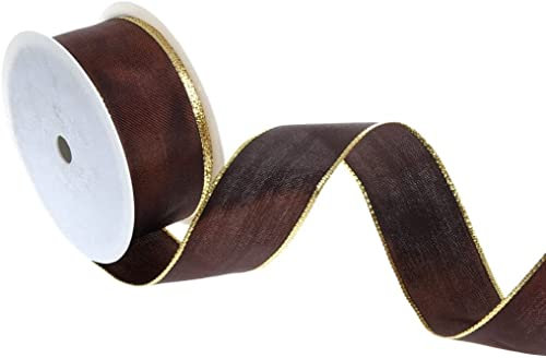 SCHLEIFENBAND 25m x 40mm WEINROT/Bordeaux - Gold Geschenkband DEKOBAND mit DRAHT