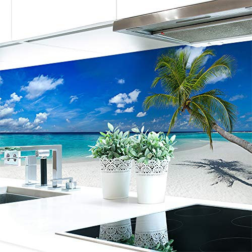 Küchenrückwand Palmen Strand Premium Hart-PVC 0,4 mm selbstklebend - Direkt auf die Fliesen, Größe:60 x 51 cm