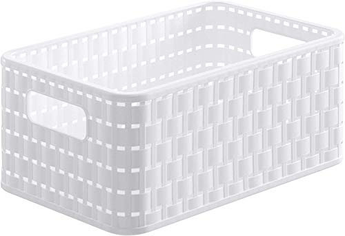 Rotho Country Aufbewahrungskiste 6l in Rattan-Optik, Kunststoff (PP) BPA-frei, weiss, A5/6l (28.0 x 18.5 x 12.6 cm), White