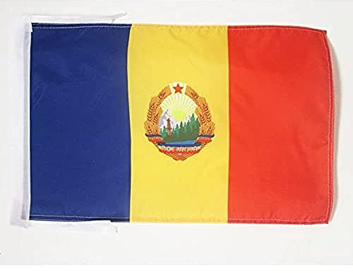 BANDERA de la REPÚBLICA SOCIALISTA DE RUMANIA 1947-1989 45x30cm - BANDERINA REPÚBLICA POPULAR RUMANA 30 x 45 cm cordeles - AZ FLAG